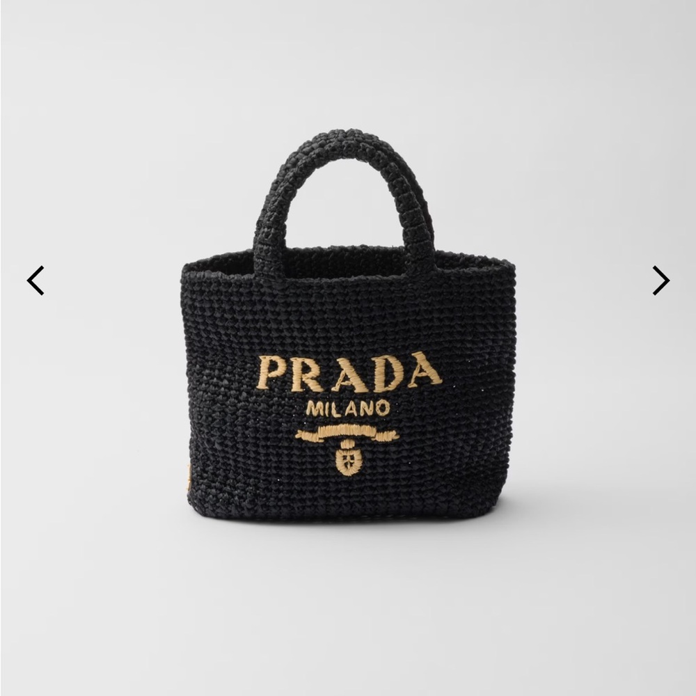 Prada AUTHENTIC Black and Cream Raffia Woven Tote Crochet Nero - NEW
